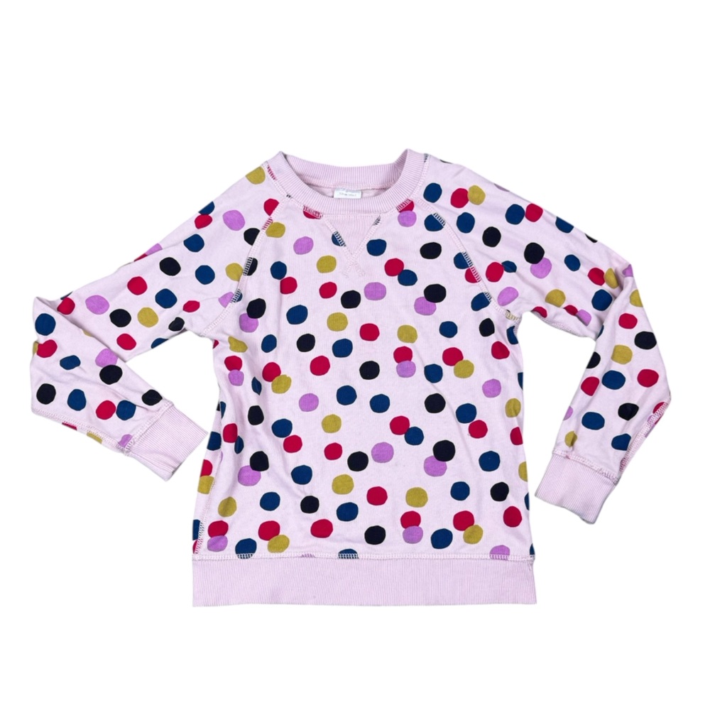 Hanna Andersson Pink Polka Dot Holiday French Terry Crewneck Kids Sweatshirt 6 7